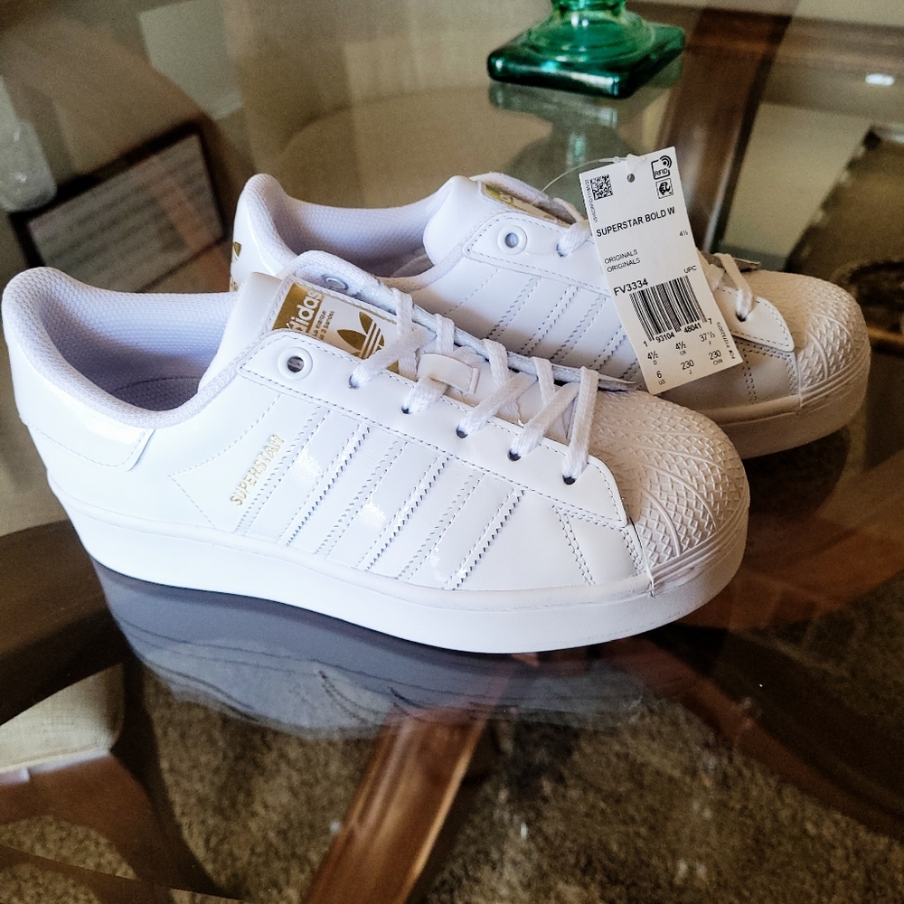 Adidas Superstars Size 6 Women White On White platform sneakers new with tags